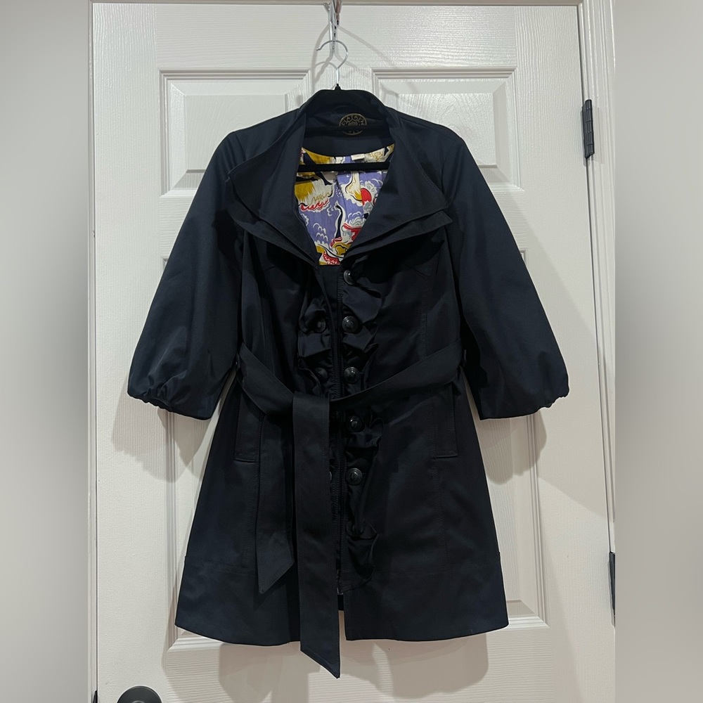 Anthropologie Idra Jacket Womens Size 2 Belted Ruffle Trench Lightweight Coat